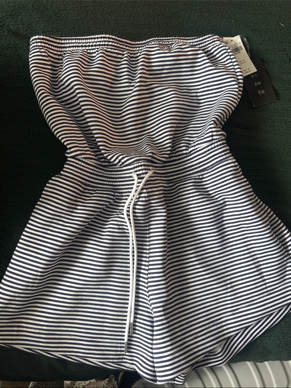 Abercrombie & Fitch Navy and White Striped Strapless Romper